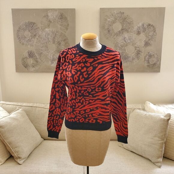Bar III Animal-Print Jacquard Sweater Sz XS - Picture 3 of 12